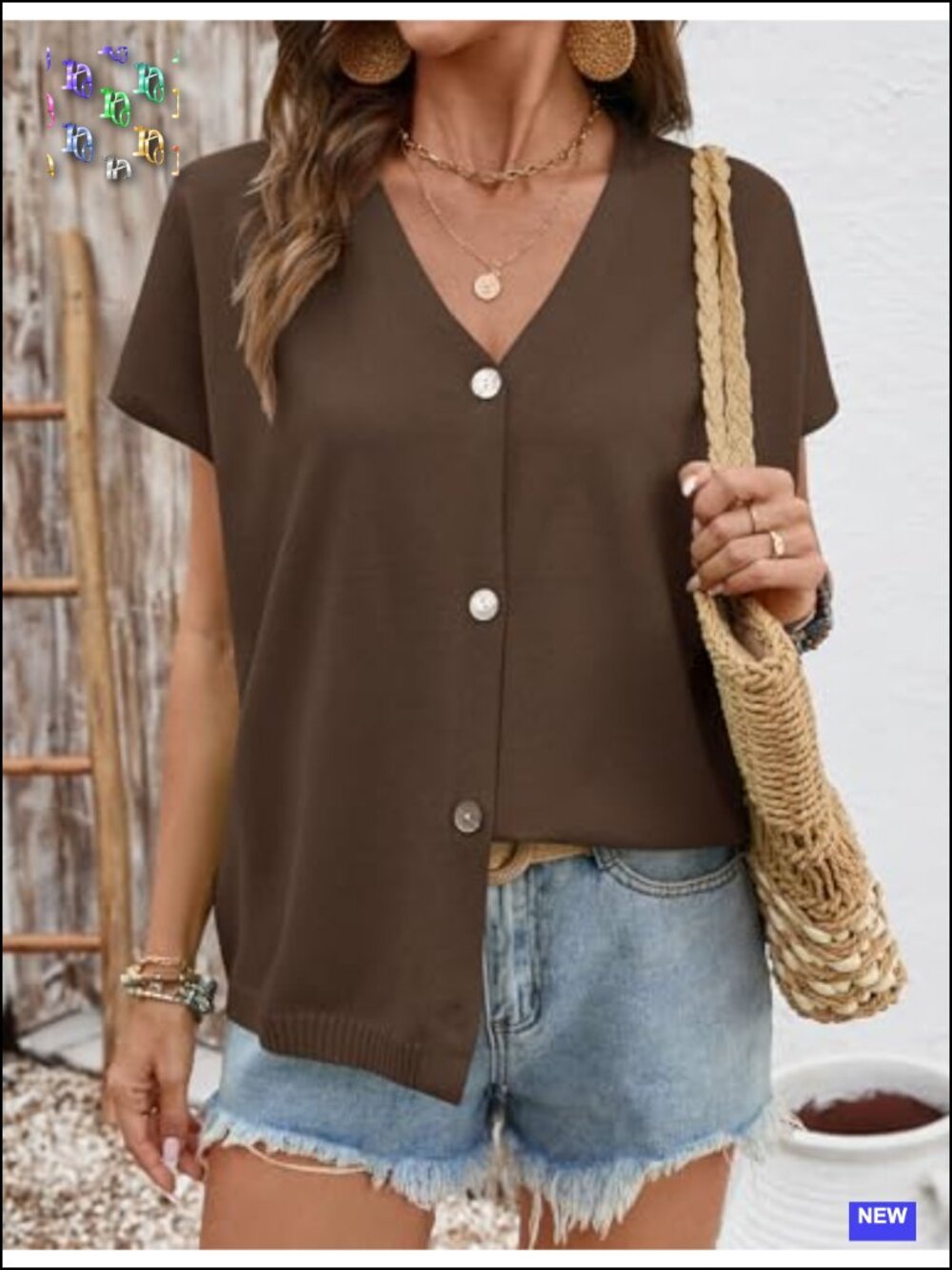 Oversized Short Sleeve V-Neck Cardigan Lightweight Knitted Button Down - Picture 2 of 6